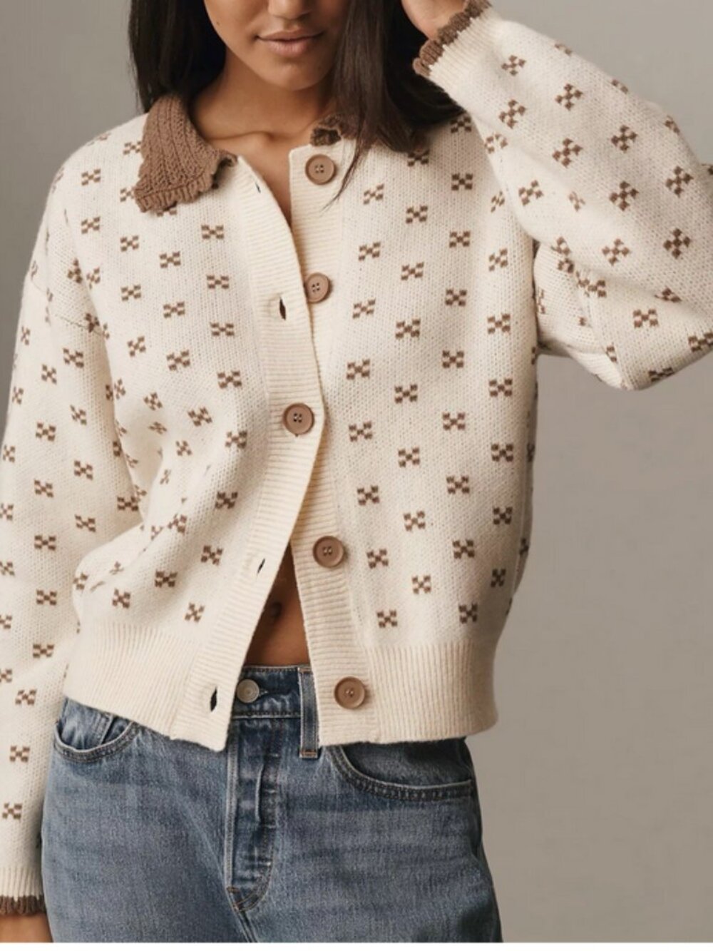 Anthropologie Raisonnel Collared Femme Cardigan Sweater Ivory Size L NWT